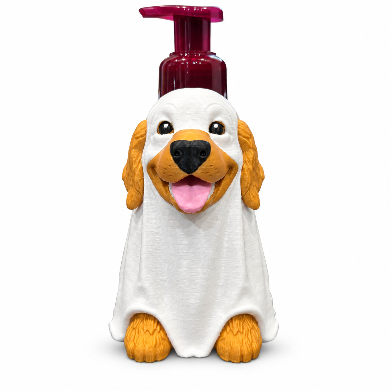 Ghost Golden Retriever Foaming Soap Bottle Holder front view on a white background