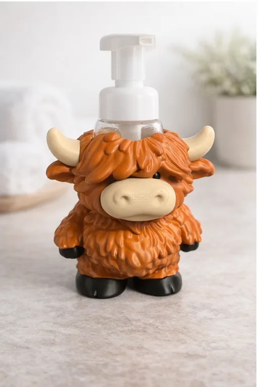 Farmhouse Highland Cow Decorative Foaming Soap Holder | Bathroom & Kitchen Countertop Decor